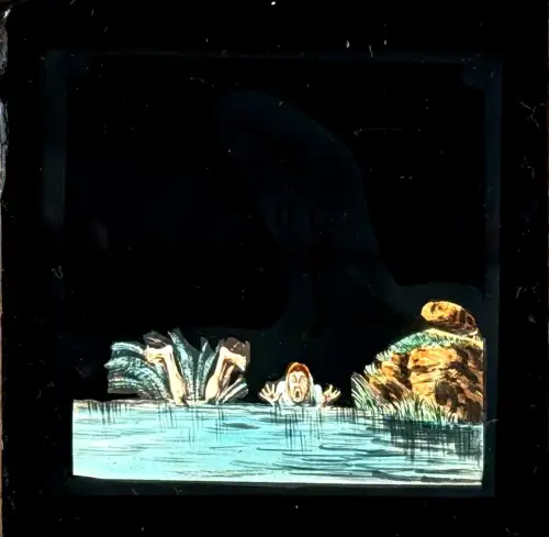 "Le plongeon", plaque à système pour Lanterne Magique c.1850