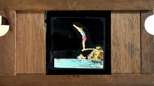 "Le plongeon", plaque à système pour Lanterne Magique c.1850