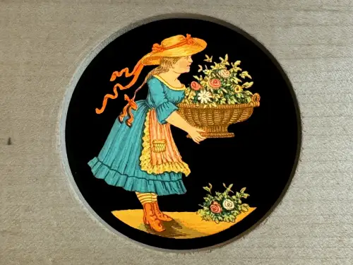 "La corbeille de fleurs", plaque à système pour Lanterne Magique c.1870