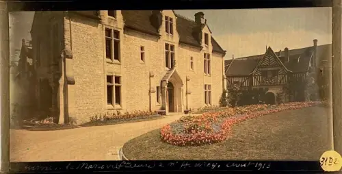 Autochrome Frères Lumière "Manoir" panoramique Photographie Vintage 1913