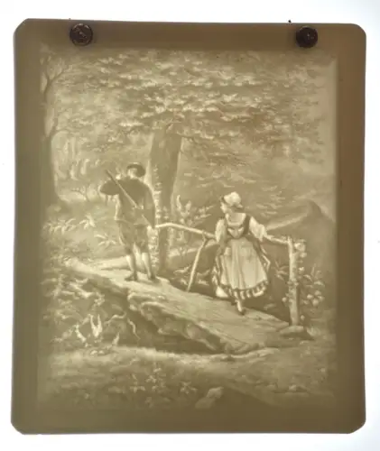 Lithophanie Scène bucolique "le chasseur" circa 1850