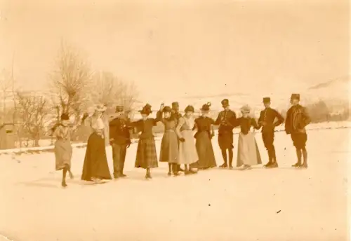 Vintage Photography Les patineurs, tirage albuminé d'époque 1901