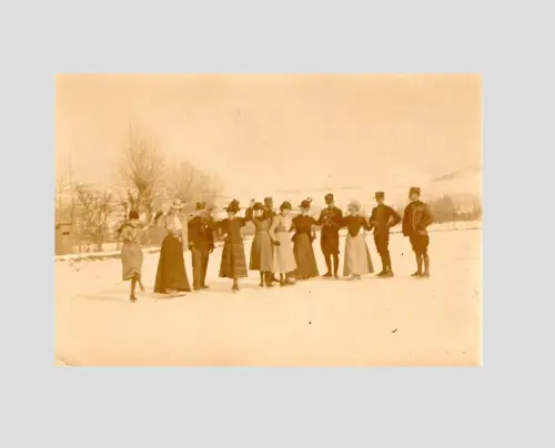 Vintage Photography Les patineurs, tirage albuminé d'époque 1901