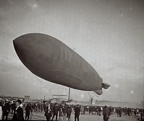 Plaque de verre vue stéréoscopique "Dirigeable Colonel Rénard" c.1910 stéréo