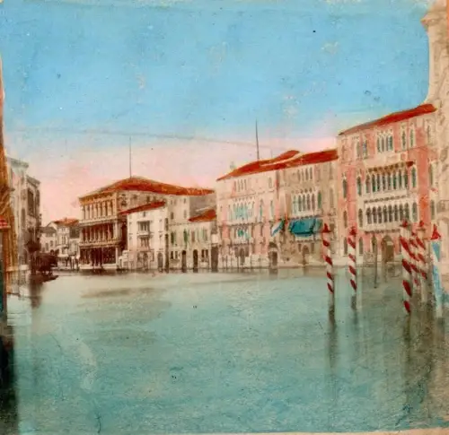 6 vues stéréoscopiques aquarellées Venise c.1870