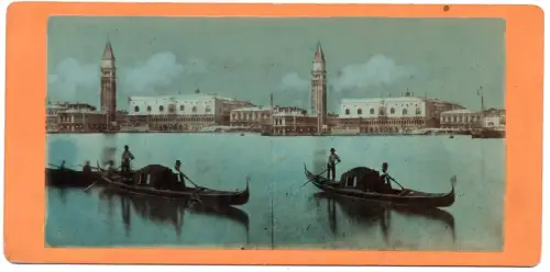 6 vues stéréoscopiques aquarellées Venise c.1870