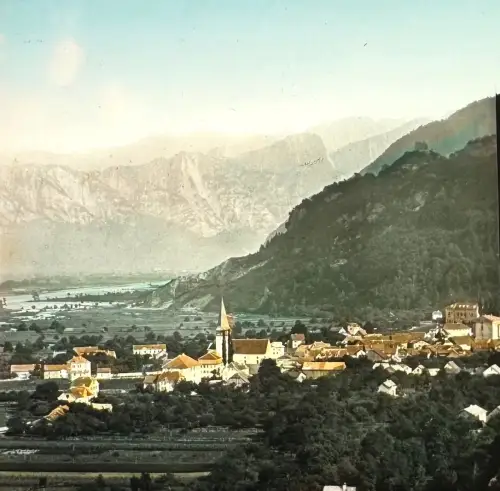 Ferrier et Soulier Plaque de verre peinte vue stéréo "Vue de Suisse" c.1875