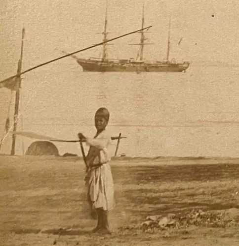 Lac sur le Canal de Suez, Egypte Tirage albuminé d'époque c.1870