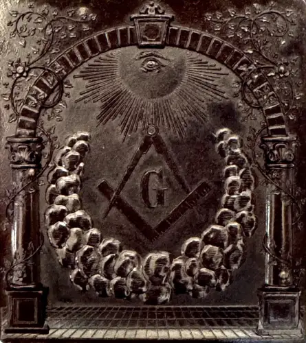 Union Case en relief aux symboles maçonniques,   Ambrotype d'un homme médaillé