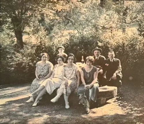 Autochrome plaque de verre vue stéréoscopique"Pic Nic au champagne" c.1930