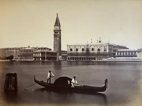 Photographie Vintage - Panorama et gondoles, Venise, It. Carlo Naya c. 1880