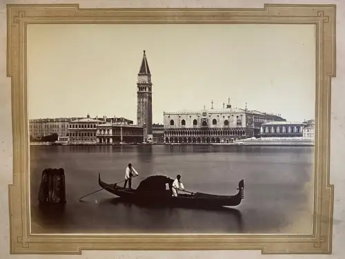 Photographie Vintage - Panorama et gondoles, Venise, It. Carlo Naya c. 1880