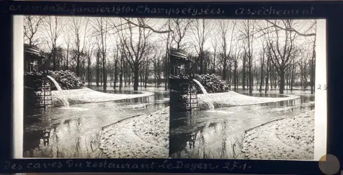 Inondations de Paris 1910, 4 plaques de verre positives stéréo 7,5 x 16 cm