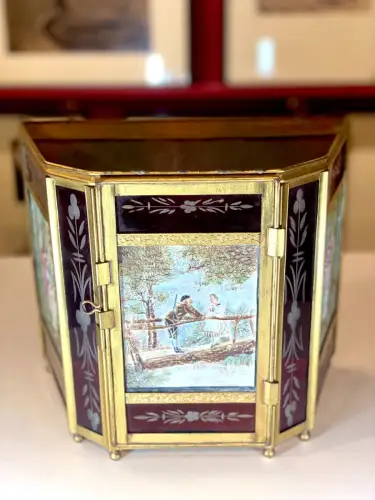 Grande lanterne pour 3 lithophanies colorisées circa 1850