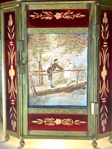 Grande lanterne pour 3 lithophanies colorisées circa 1850