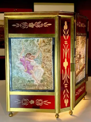 Grande lanterne pour 3 lithophanies colorisées circa 1850