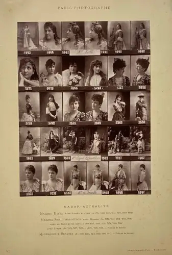 "Nadar Actualité" planche de clichés photographiques d'actrices c.1892 Vintage