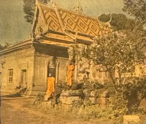 Autochrome stéréoscopique "La Pagode,Cambodge" c.1933