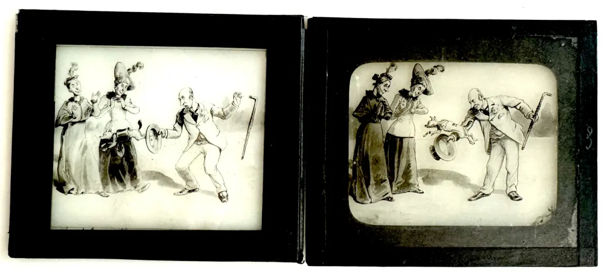 Lanterne magique avec 3 séries de plaques de verre humoristiques 3