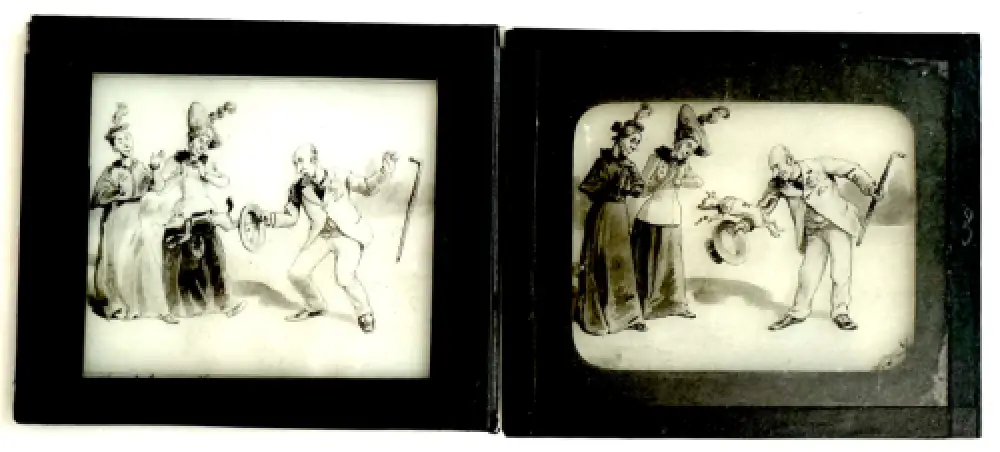 Lanterne magique avec 3 séries de plaques de verre humoristiques 3