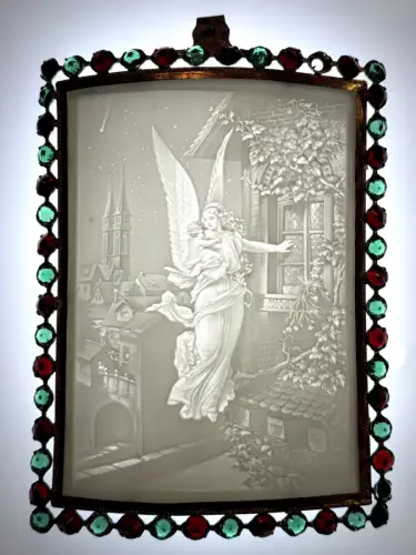 Lithophanie convexe sertie de strass "L'Ange" circa 1850