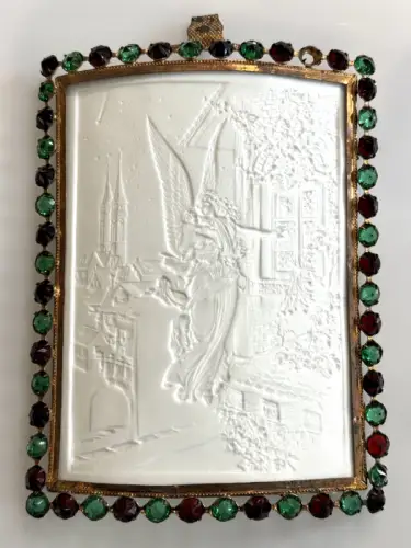 Lithophanie convexe sertie de strass "L'Ange" circa 1850