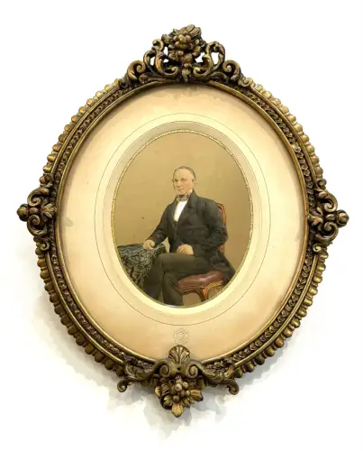 Portraits d'un couple élégant  par MAYER, photographie peinte c.1850