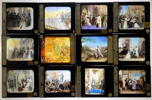 Collection 50 plaques de verre peintes "Jeanne d'Arc" Bayard Maison de la Presse