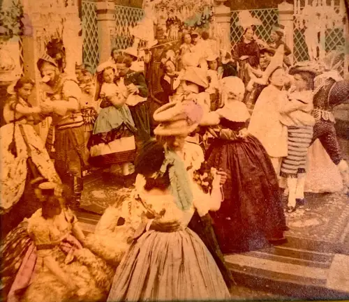 Carte stéréoscopique "Bal costumé à l'Elysée Montmartre" french tissue c.1890