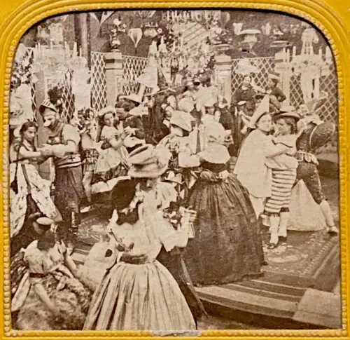 Carte stéréoscopique "Bal costumé à l'Elysée Montmartre" french tissue c.1890