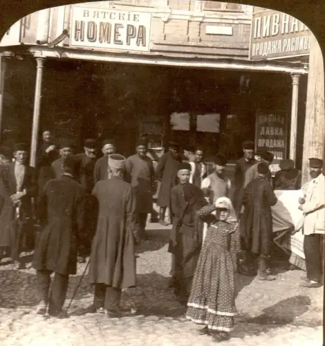 Vue stéréo tirage albuminé  Marchands Tartares, Russie- H. C. White Co c. 1900