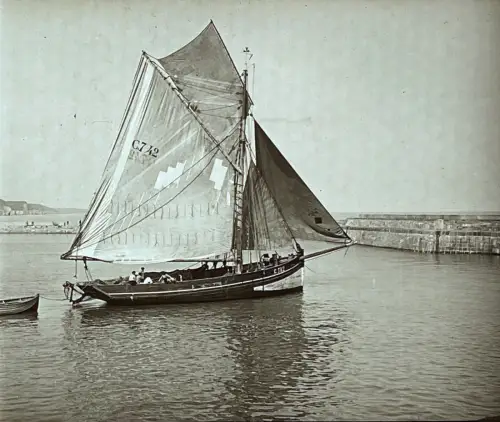 Plaque de verre vue stéréoscopique "Cotre à corne" circa 1910