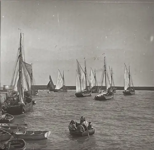 Plaque de verre vue stéréoscopique grand format "Barques et voiliers" circa 1910