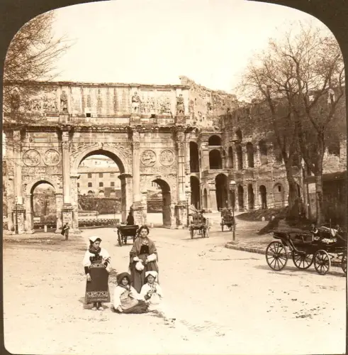 Vue stéréo tirage albuminé Arche de Constantin Rome Grèce H. C. White & Co