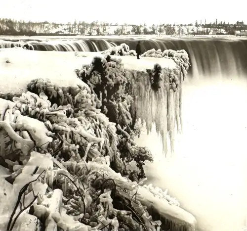 Ferrier et Soulier Plaque de verre vue stéréo "Effet de neige, Niagara" c.1875