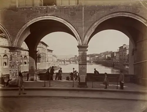 Photographie Vintage - Giacomo Brogi- Florence Vue du Ponte Vecchio c 1880