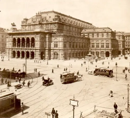 Vue stéréo tirage albuminé Opéra de Vienne, Autriche H. C. White & Co