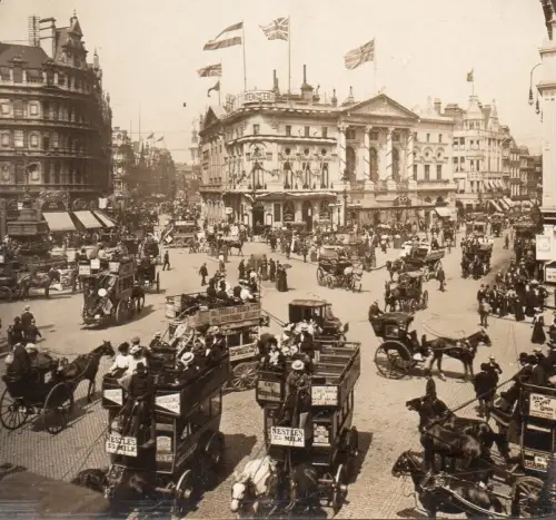 Vue stéréo tirage albuminé Piccadilly Circus, London H. C. White & Co