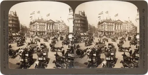 Vue stéréo tirage albuminé Piccadilly Circus, London H. C. White & Co