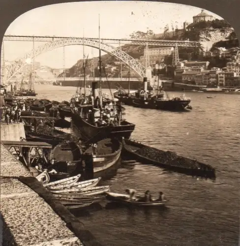 Vue stéréo tirage albuminé Navigation sur le Douro, Porto H. C. White & Co