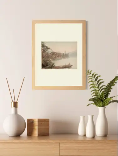 KUSAKABE KIMBEI Lac Chiuzenji, Nikko  c. 1880 Tirage albuminé aquarellé d'époque