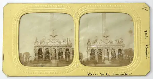 Carte stéréoscopique "La Concorde illuminée" french tissues c.1870 Albuminé