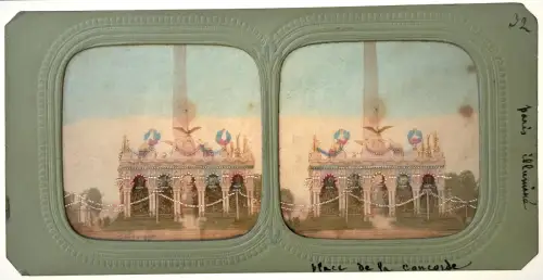 Carte stéréoscopique "La Concorde illuminée" french tissues c.1870 Albuminé
