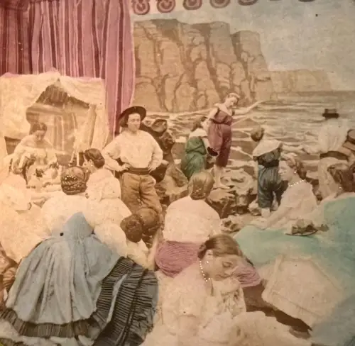 Carte stéréoscopique "Les bains de mer" french tissues c.1870 Tirage albuminé