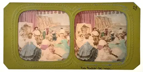 Carte stéréoscopique "Les bains de mer" french tissues c.1870 Tirage albuminé