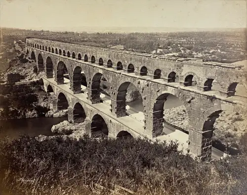 Felix Fescourt Le Pont du Gard Tirage albuminé signé c.1870 Vintage Photography