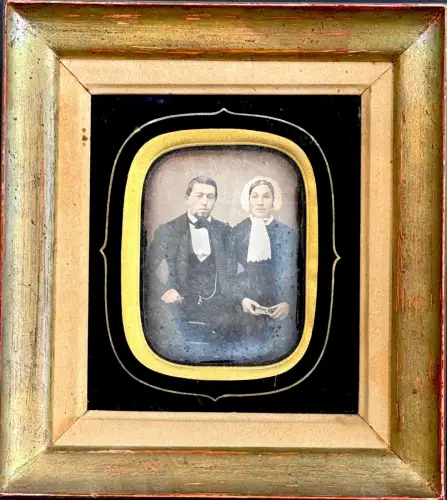 Daguerréotype rehaussé Couple élégant par P.G. HOUDET  Circa 1850