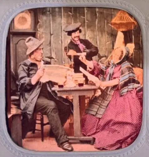 Carte stéréoscopique "Les politiques" french tissue c.1870 Tirage albuminé