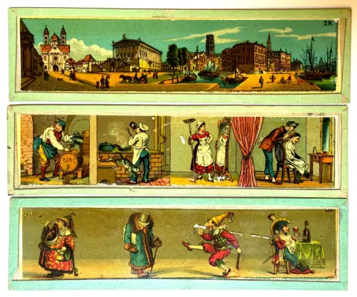 Wooden Box of 12 Magic Lantern Slides – Ernst Plank  Circa 1870