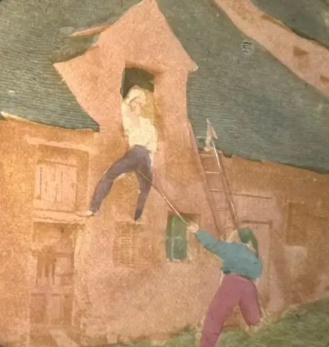 French Tissue Stereo Card – “L’Enfourché” Circa 1870